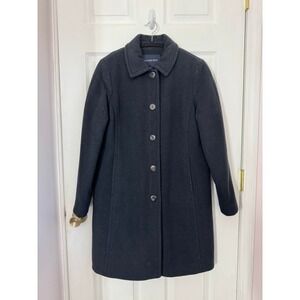 Lands' End Wool Blend Pea Coat Womens 8P Black Long Sleeve Button Winter Outdoor